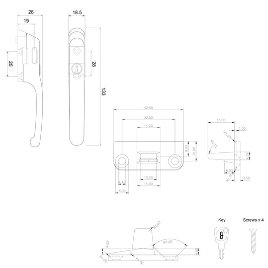 Architectural Locking Casement Fastener - Standard