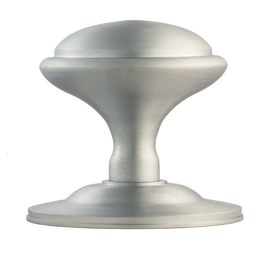 Classic mushroom-shaped door knob in satin chrome, 76mm diameter. A stylish accessory for enhancing residential or commercial entrance aesthetics with modern elegance.