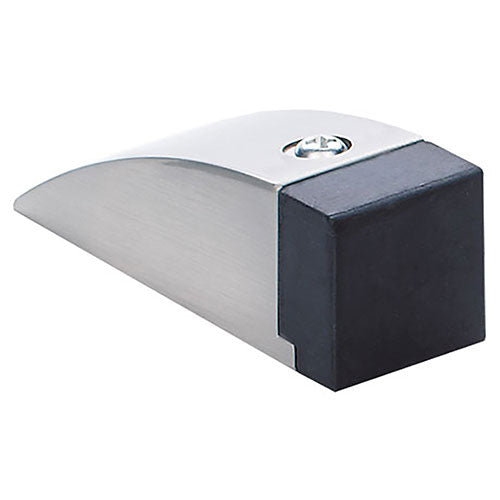 Euro Art Wedge Door Stopper in a satin nickel finish, featuring a non-slip design for secure grip on various floor surfaces, providing reliable door protection with a sleek and portable style.