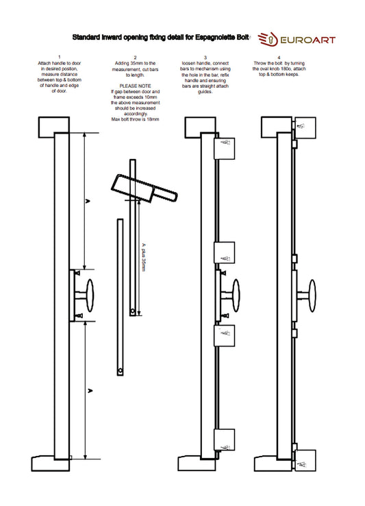 Oval Knob Espagnolette/Crémone Lock Bolt for up to 8.5 Feet High Doors & Windows