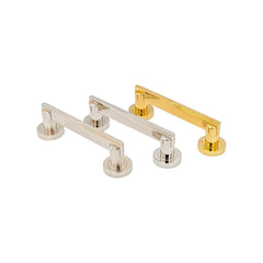 Prior solid brass pull handle, 229mm in length and 51mm wide, available in polished brass, polished nickel, and satin nickel finishes, ideal for contemporary interior doors