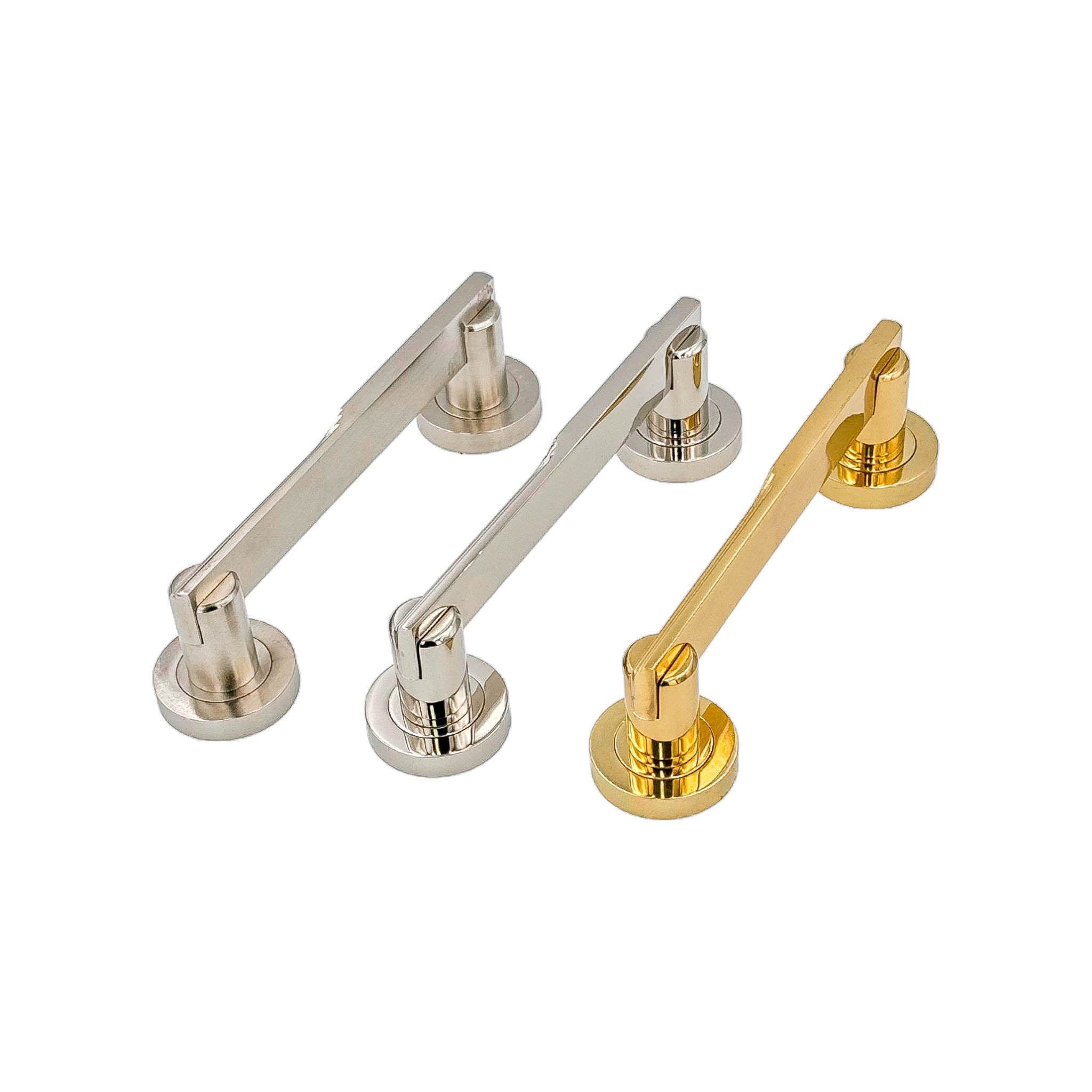 Prior solid brass pull handle, 229mm in length and 51mm wide, available in polished brass, polished nickel, and satin nickel finishes, ideal for contemporary interior doors