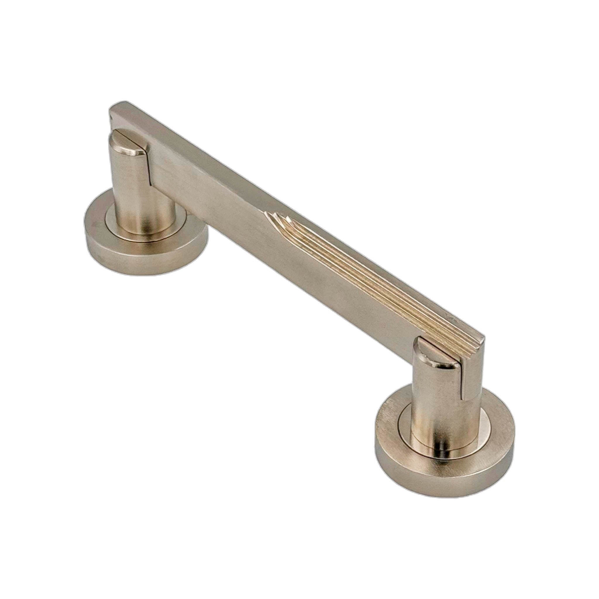 Prior solid brass pull handle, 229mm in length and 51mm wide, available in polished brass, polished nickel, and satin nickel finishes, ideal for contemporary interior doors