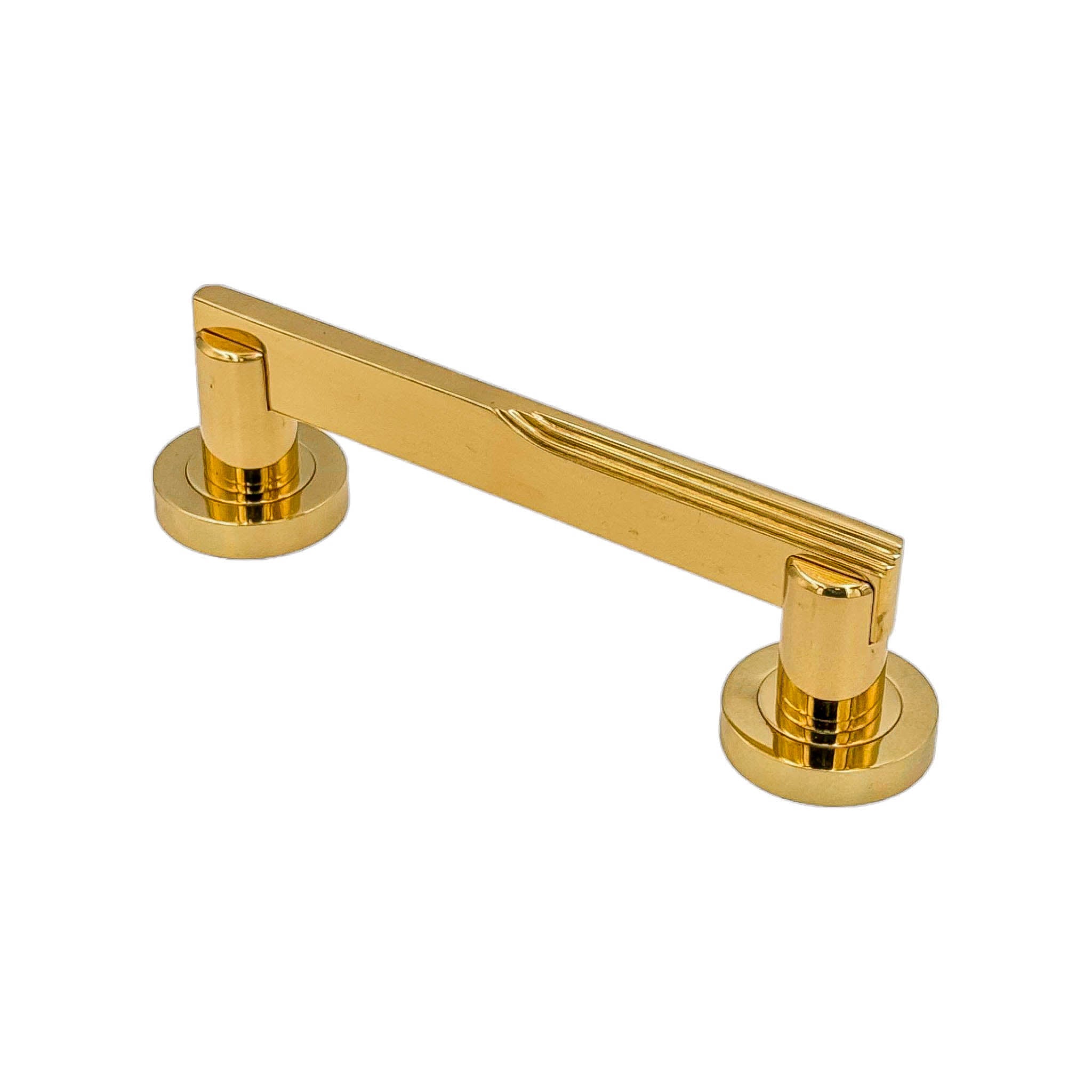 Prior solid brass pull handle, 229mm in length and 51mm wide, available in polished brass, polished nickel, and satin nickel finishes, ideal for contemporary interior doors