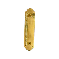 Horatio solid brass door pull handle, 300mm in length and 75mm wide, with a polished chrome or brass finish, designed for durability and style on residential or commercial doors.