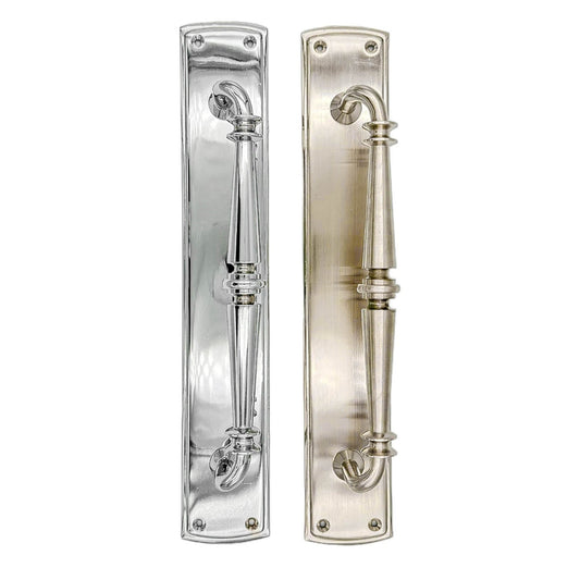 Renata Door Solid Brass Pull Handle on Backplate - 382mm x 64mm